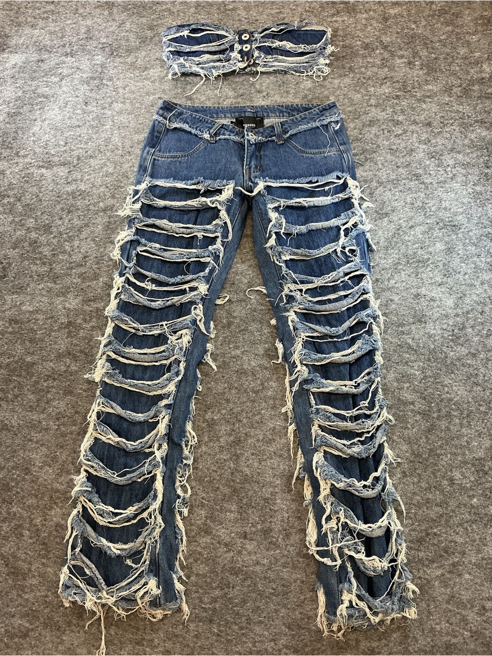 Finesse Distressed Ripped Blue Denim Jeans & Top for Women Size XS